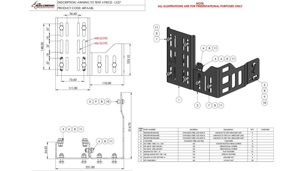 The Bush Company Awning To Tent Bracket 4 Piece - LX27