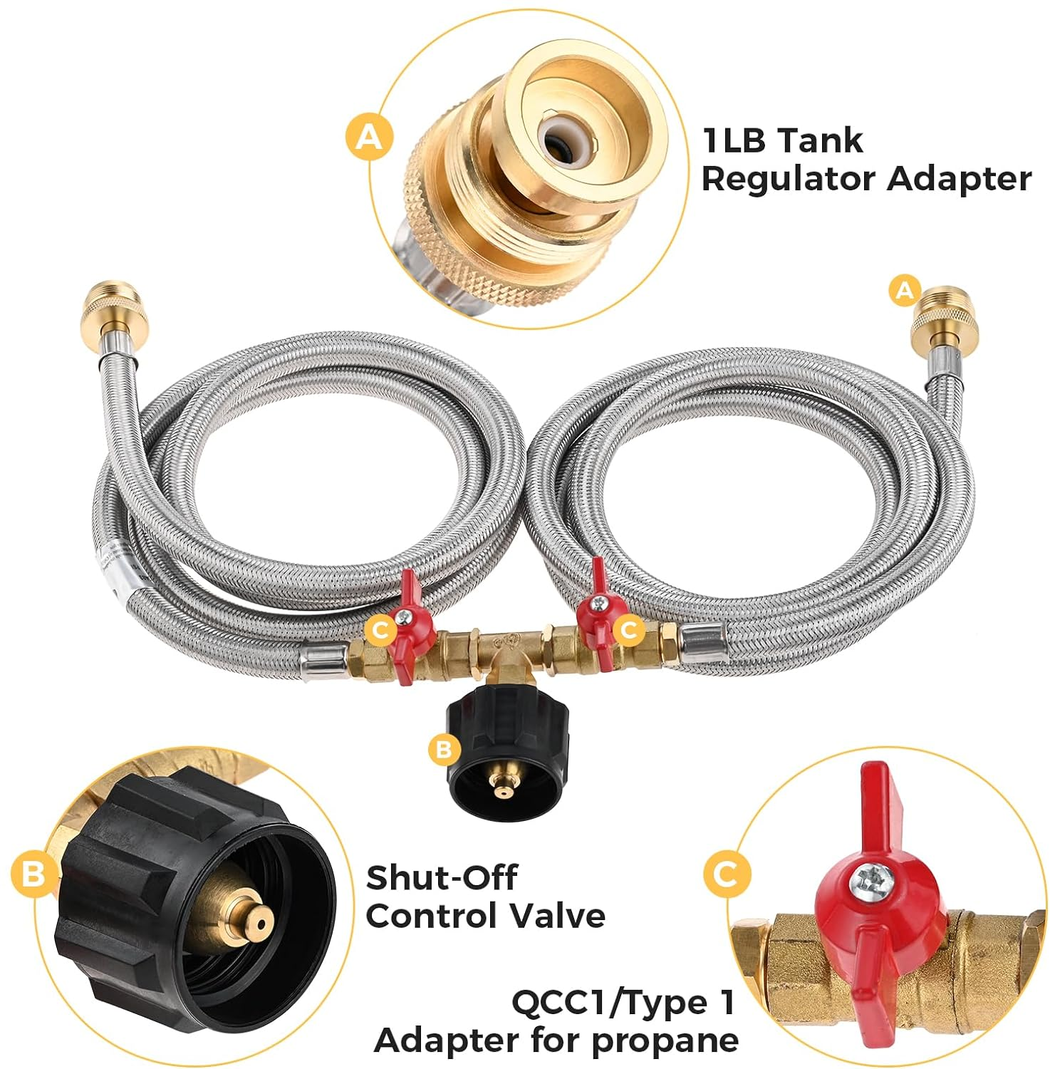 HitchFire Propane Two Way Y Splitter Adapter Hose