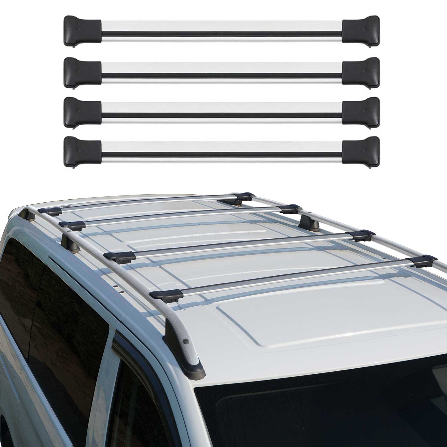 2015-2025 Ford Transit Roof Rack Cross Bars 4Pcs Silver