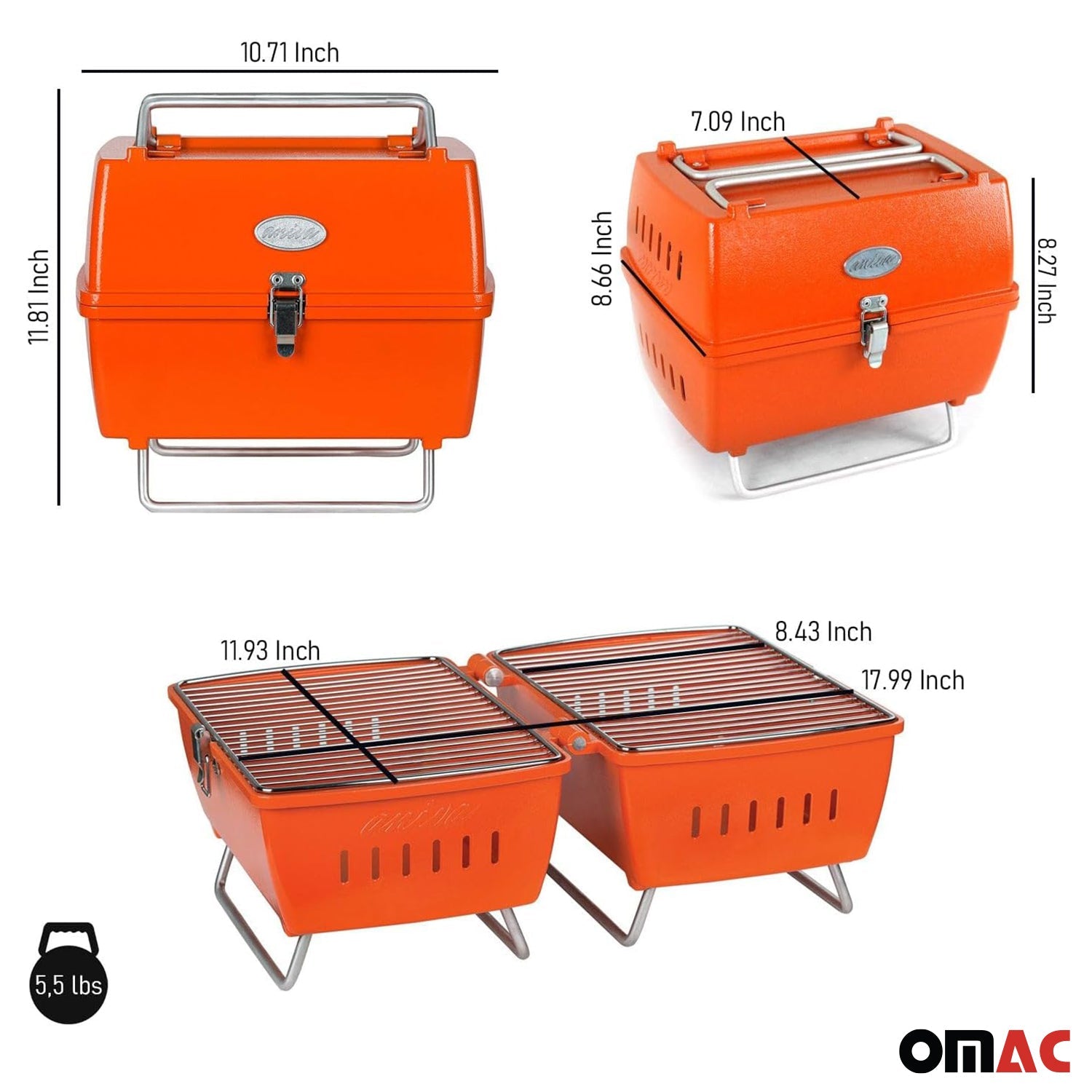 Orange Portable Charcoal BBQ Grill Outdoor Camping 13 Pcs