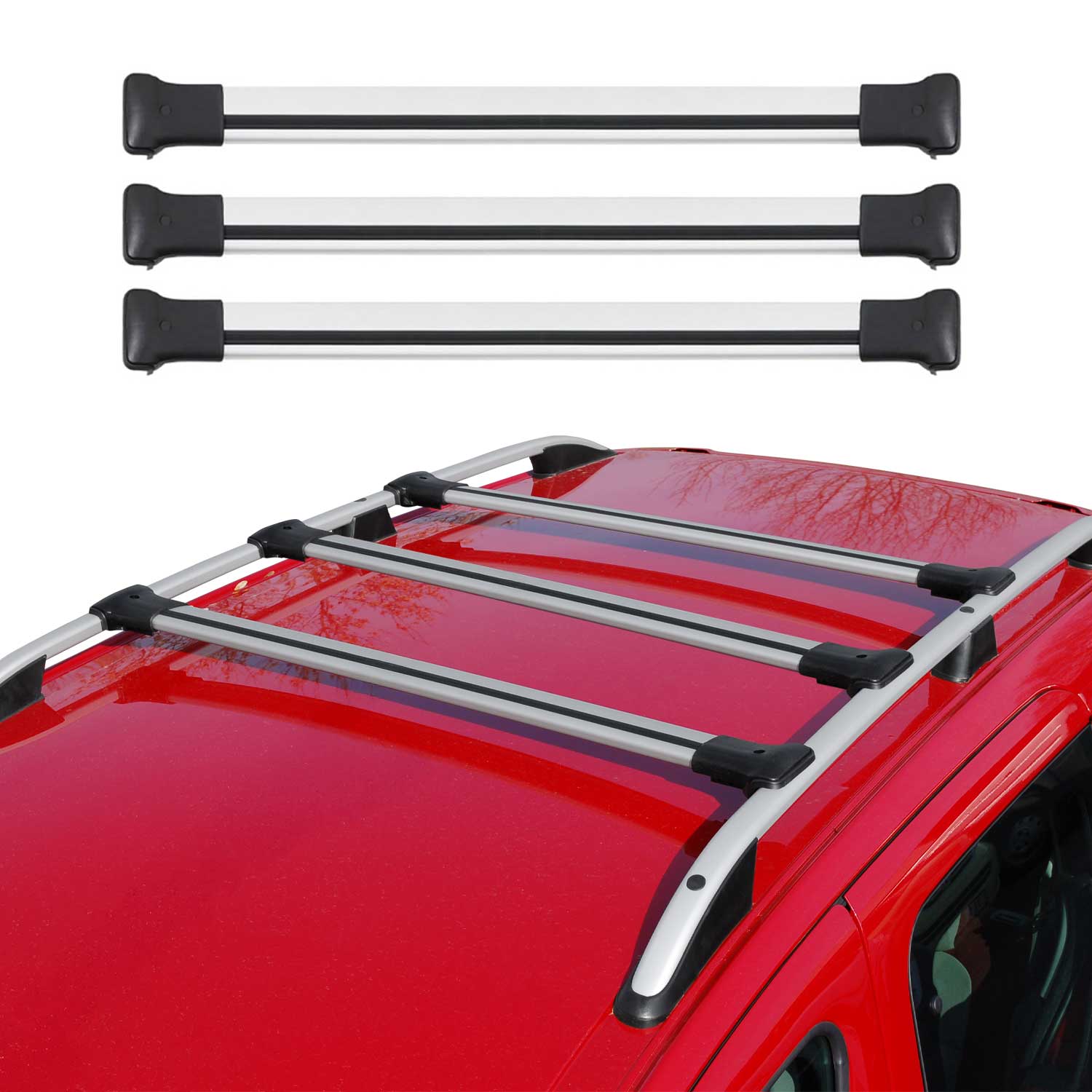 2015-2025 Ford Transit Roof Rack Cross Bars 3Pcs Silver