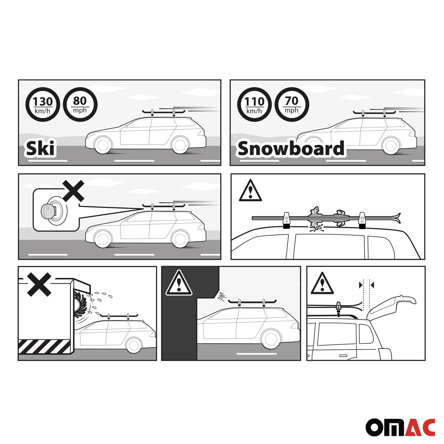 Menabo Clamby 4 Ski Rack Roof Rack Ski Snowboards Fixing Kit