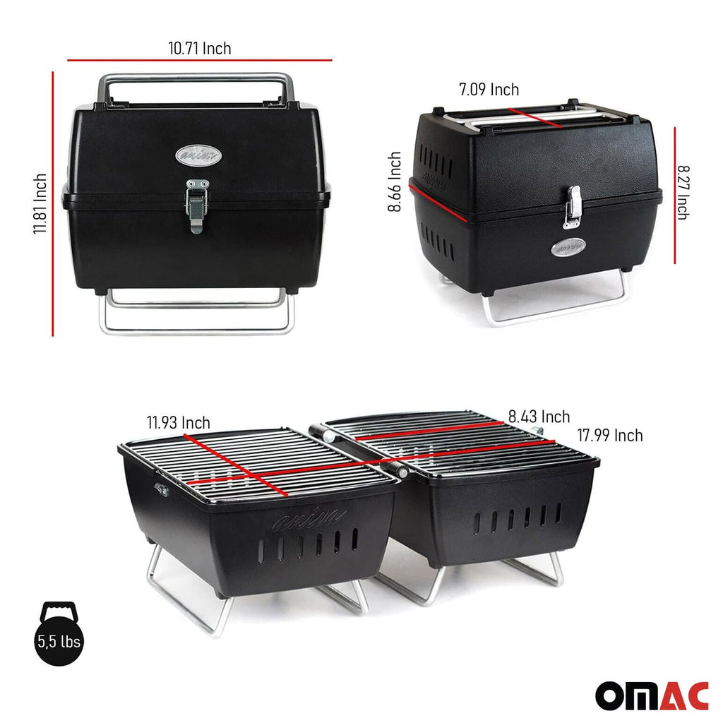 Black Portable Charcoal BBQ Grill Outdoor Camping 13 Pcs with Durable Bag SET