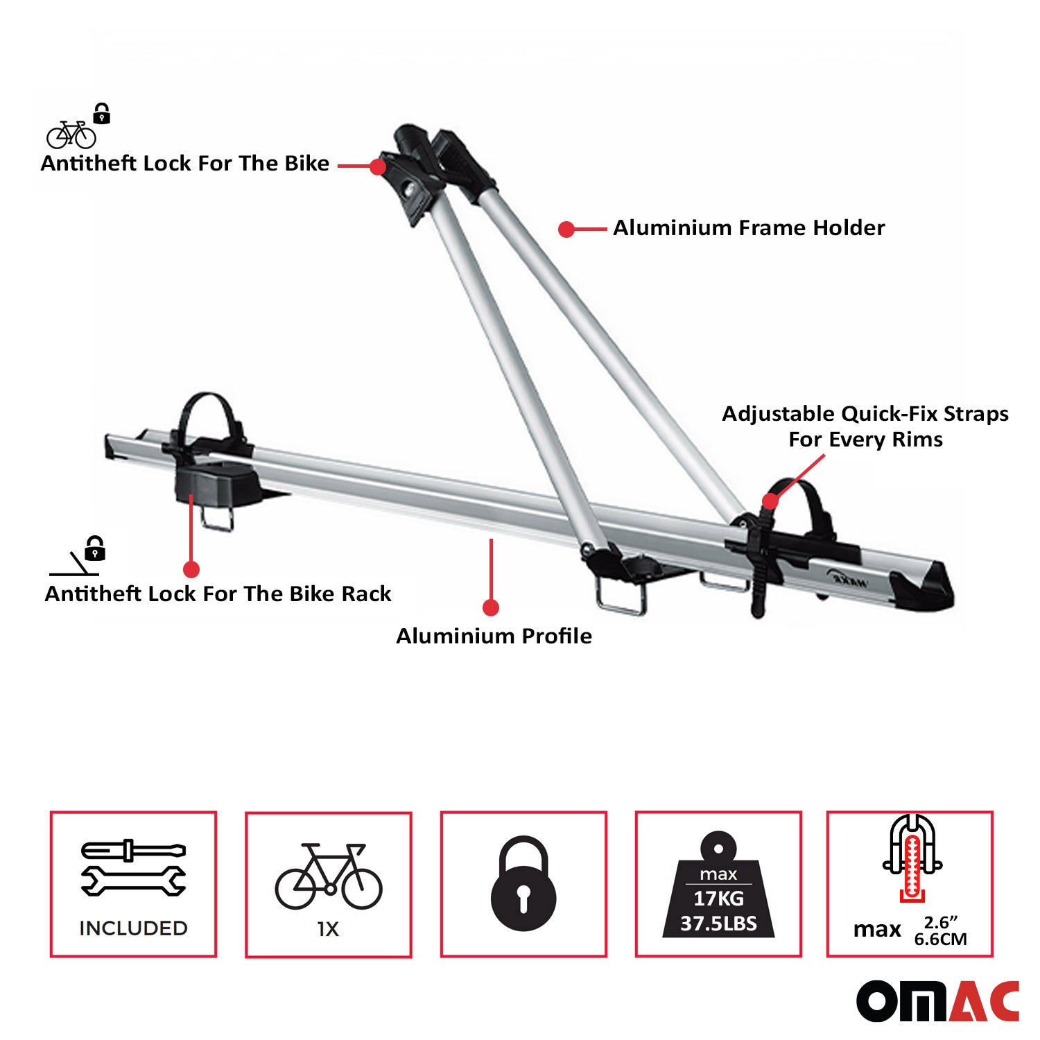 2Pcs Pro Bike Carrier Roof Mount Aluminum Bicycle Rack Cycling Car Truck SUV