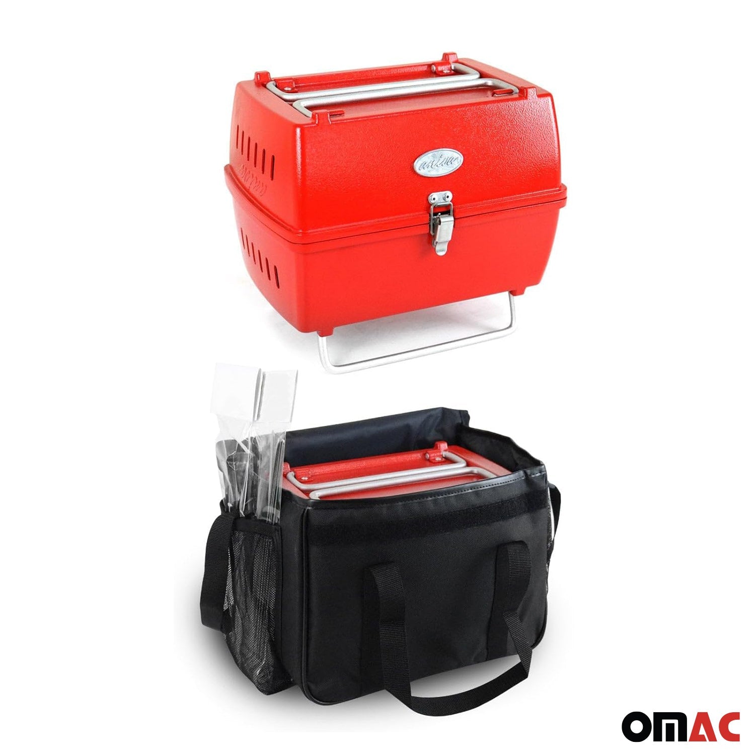Red Portable Charcoal BBQ Grill Outdoor Camping 13 Pcs