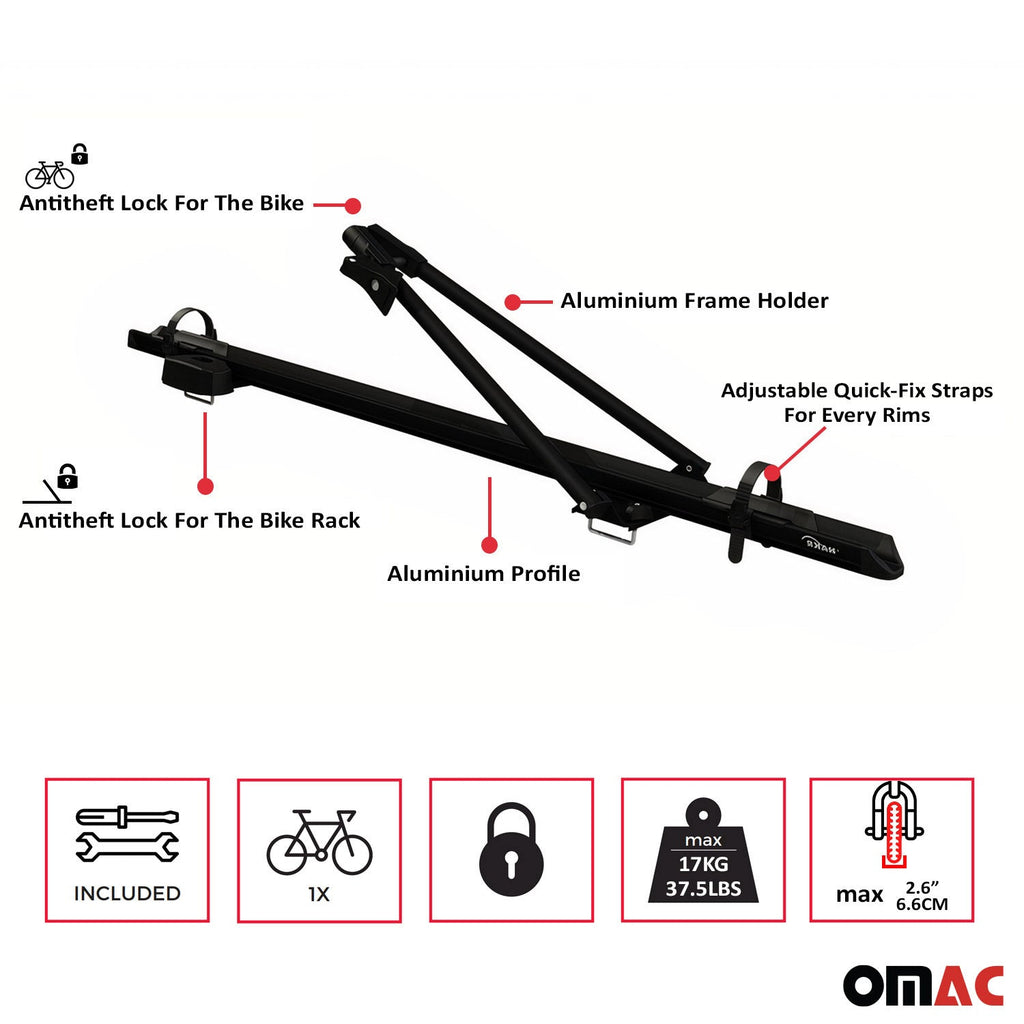 2Pcs Pro Bike Carrier Roof Mount Black Alu Bicycle Rack Cycling Car Truck SUV