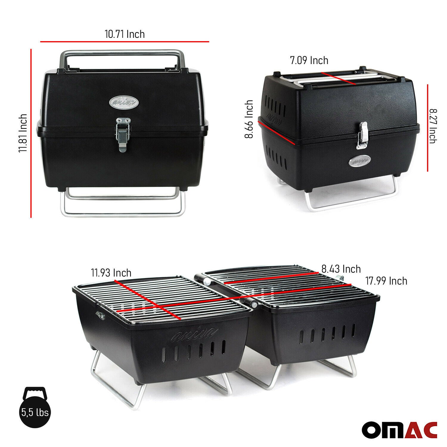 Black Portable Charcoal BBQ Grill Outdoor Camping 13 Pcs