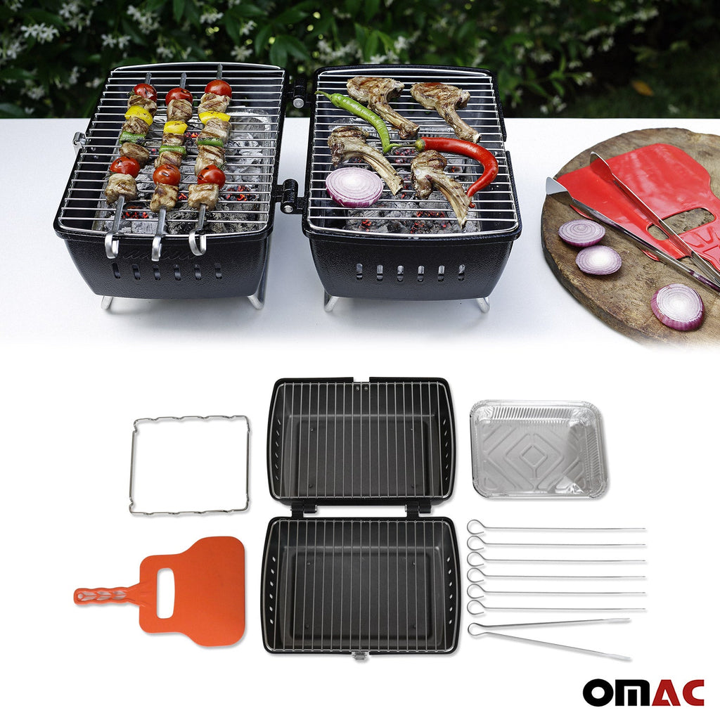 Black Portable Charcoal BBQ Grill Outdoor Camping 13 Pcs
