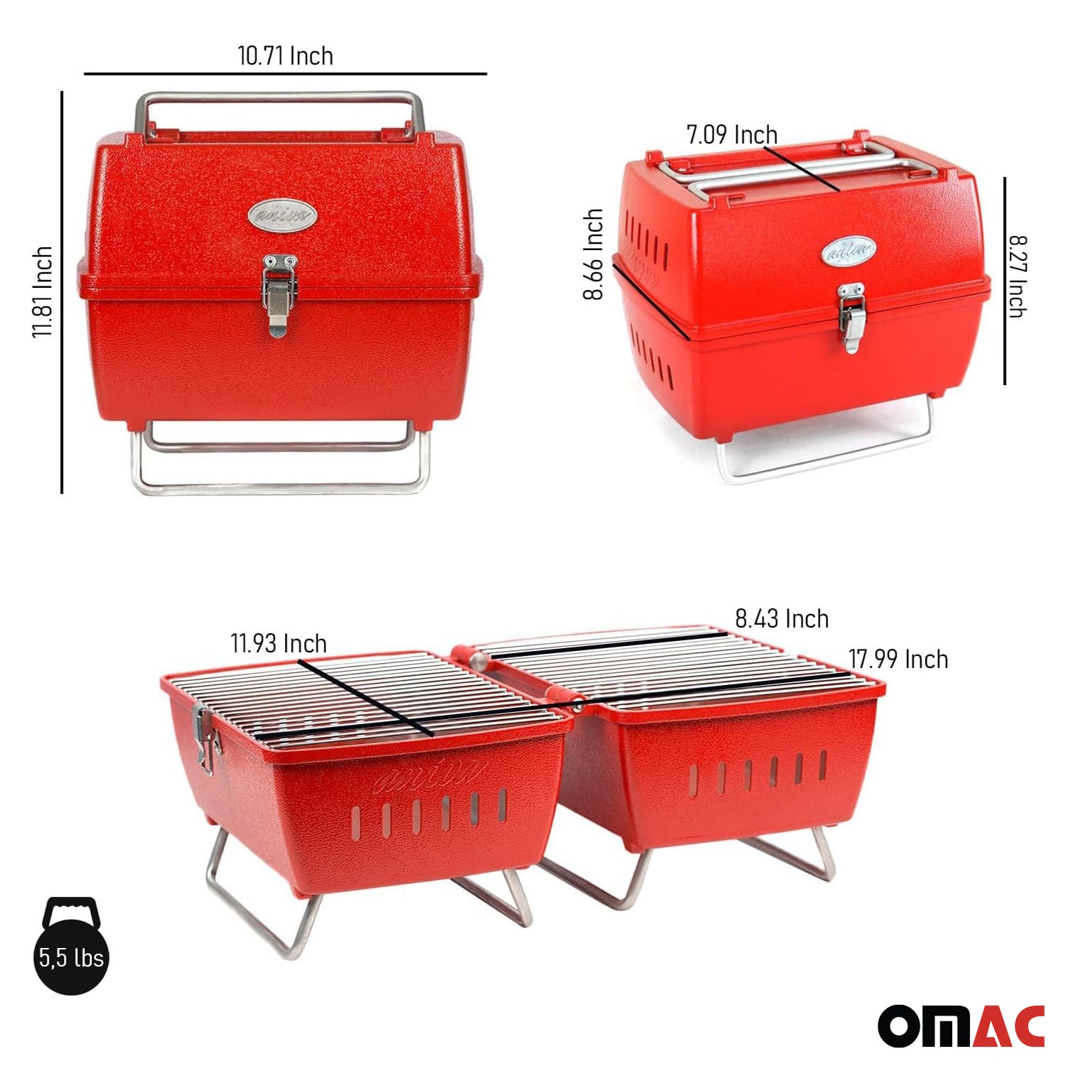 Red Portable Charcoal BBQ Grill Outdoor Camping 13 Pcs