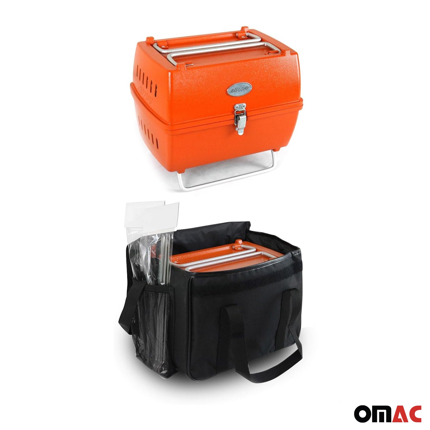 Orange Portable Charcoal BBQ Grill Outdoor Camping 13 Pcs