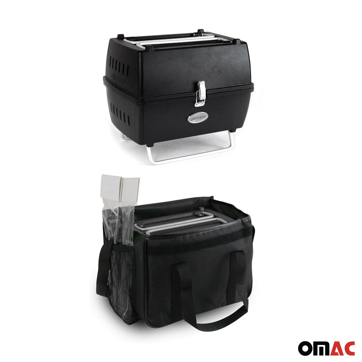 Black Portable Charcoal BBQ Grill Outdoor Camping 13 Pcs with Durable Bag SET