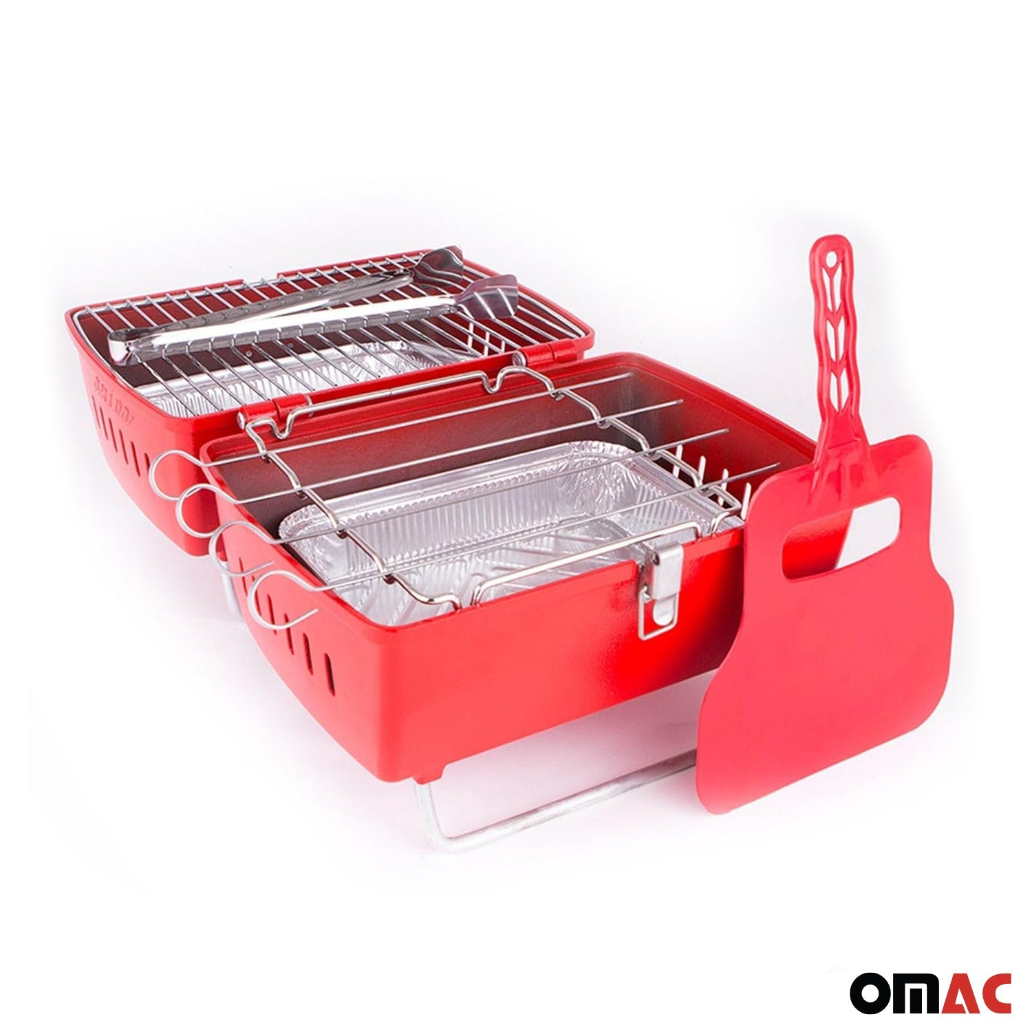 Red Portable Charcoal BBQ Grill Outdoor Camping 13 Pcs