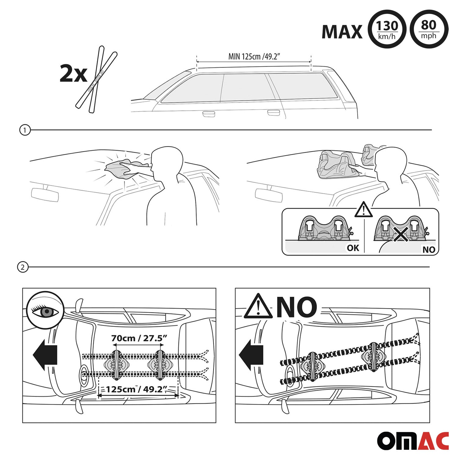 Magnetic Ski Snowboard Racks Roof Mount Car Carrier Black 2 Pieces